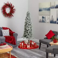 Hot 6 ft. Flocked Pre-Lit Alpine Christmas Tree Christmas Trees