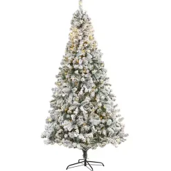 Clearance 8 ft. Flocked Pre-Lit Rock Spruce Christmas Tree Christmas Trees