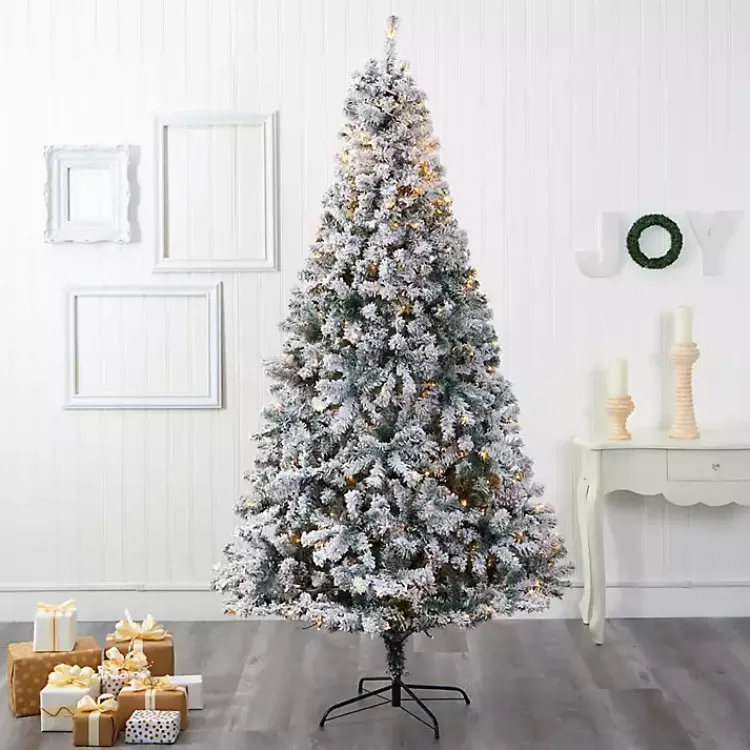 Clearance 8 ft. Flocked Pre-Lit Rock Spruce Christmas Tree Christmas Trees
