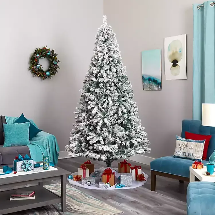 Clearance 8 ft. Flocked Pre-Lit Rock Spruce Christmas Tree Christmas Trees