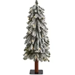 Online 3 ft. Lit Flocked Grand Alpine Trunk Mini Tree Christmas Trees