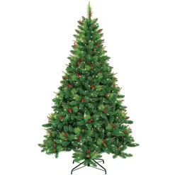 Clearance 7 ft. Pre-Lit Berrywood Pine Christmas Tree Christmas Trees