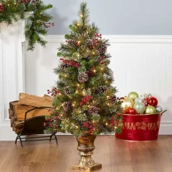 Sale 4 ft. Pre-Lit Iced Berry & Pine Tree in Bronze Urn Christmas Trees