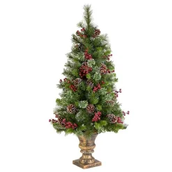 Sale 4 ft. Pre-Lit Iced Berry & Pine Tree in Bronze Urn Christmas Trees
