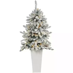 Discount 4.5 ft. Pre-Lit Livingston Fir Tree in White Plant Christmas Trees
