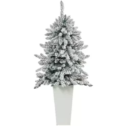 Discount 4.5 ft. Pre-Lit Livingston Fir Tree in White Plant Christmas Trees