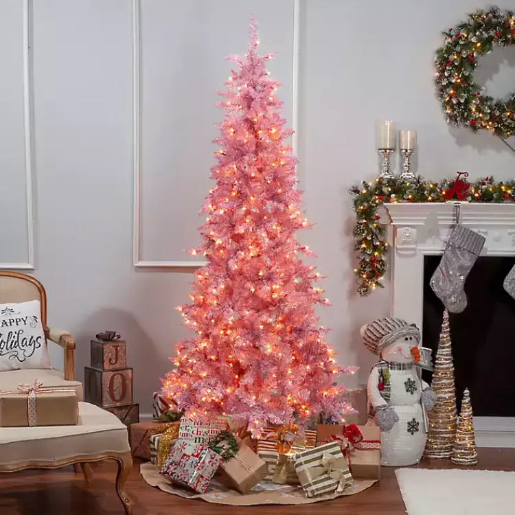 Outlet 7.5 ft. Pre-Lit Pink Tinsel Christmas Tree Christmas Trees