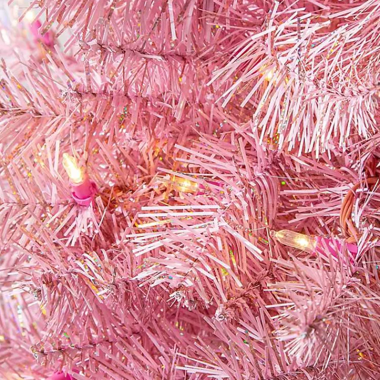 Outlet 7.5 ft. Pre-Lit Pink Tinsel Christmas Tree Christmas Trees