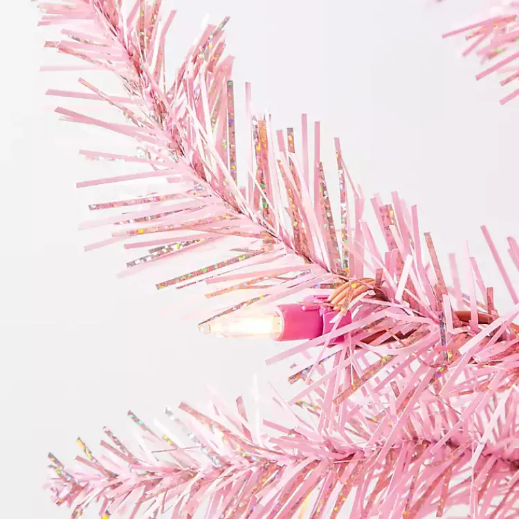 Outlet 7.5 ft. Pre-Lit Pink Tinsel Christmas Tree Christmas Trees