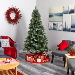 Hot 7 ft. Snowy Pine & Pinecones Christmas Tree Christmas Trees