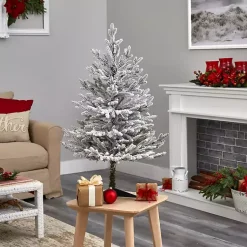 Discount 3 ft. White Lit Flocked Fraser Fir Christmas Tree Christmas Trees