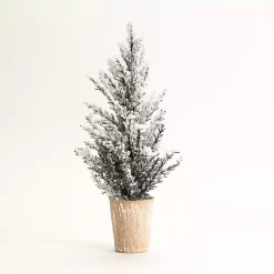 New 16 in. Potted Snowy Pine Trees, Set of 4 Christmas Arrangements & Garland