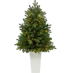 Clearance 3.5 Lit Fir Christmas Tree in White Tower Planter Christmas Arrangements & Garland