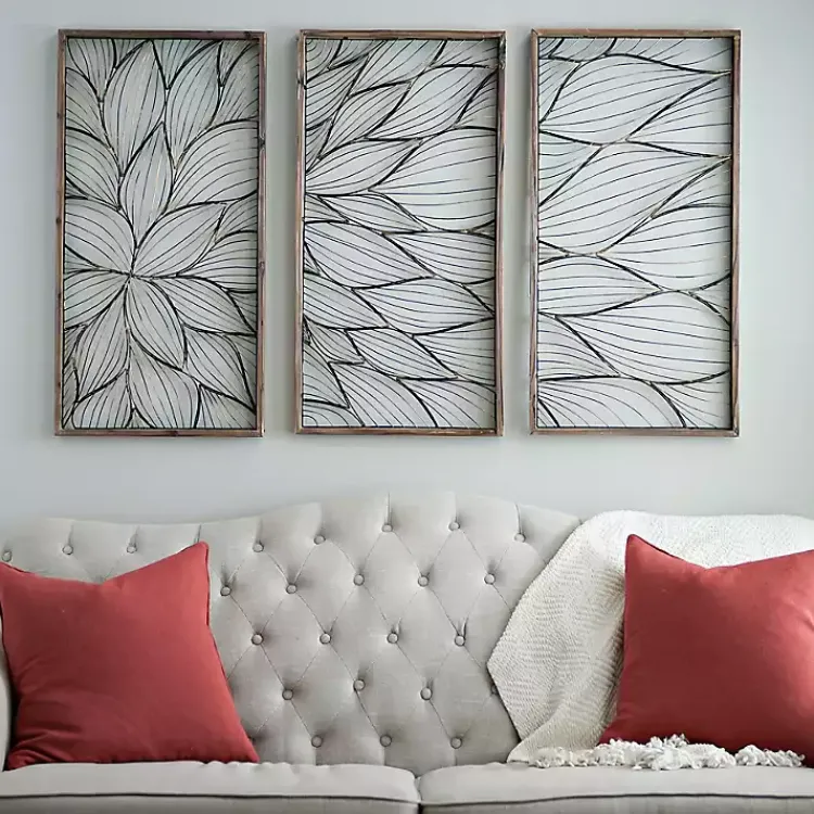 Kirklands Home Wall Plaques|Abstract Floral Panel Plaques, Set of 3 Brown