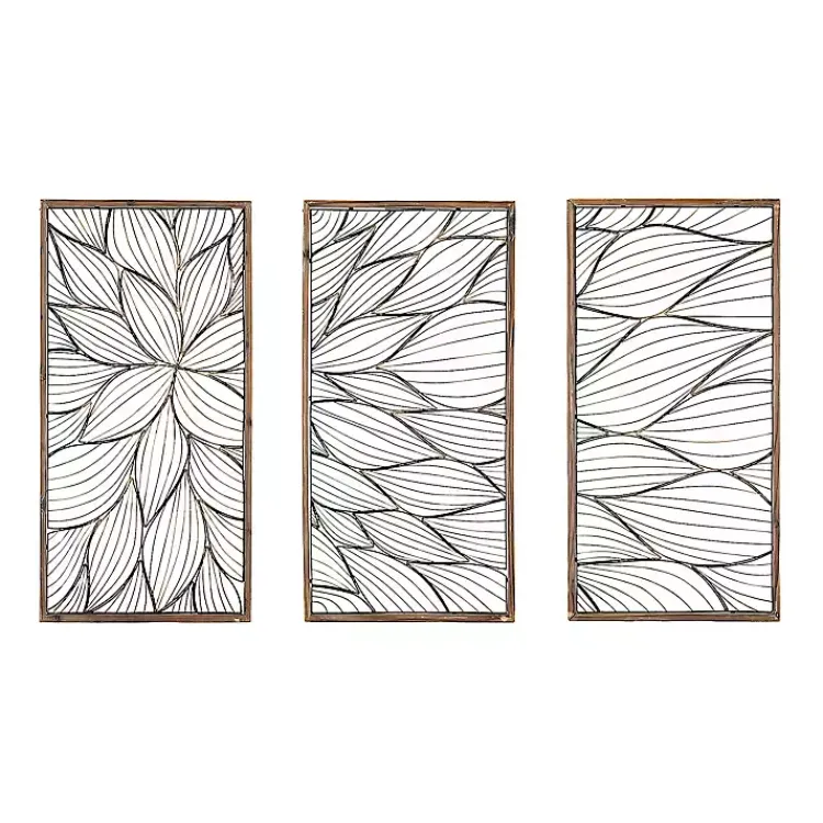 Kirklands Home Wall Plaques|Abstract Floral Panel Plaques, Set of 3 Brown