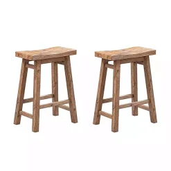 Kirklands Home Bar Stools & Counter Height Stools|Acacia Barnwood Saddle Counter Stools, Set of 2 Tan