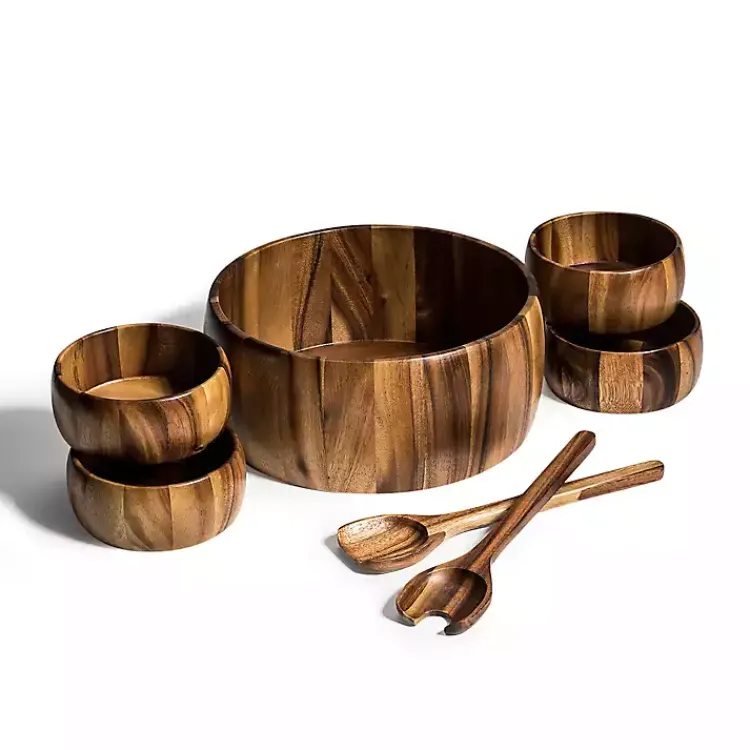 Kirklands Home Serving & Entertaining|Acacia 7-pc. Salad Bowl and Servers Set, 12 in. Brown