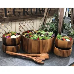 Kirklands Home Serving & Entertaining|Acacia 7-pc. Salad Bowl and Servers Set, 12 in. Brown