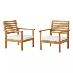 Kirklands Home Outdoor Seating|Acacia White Cushioned Outdoor Chairs, Set of 2