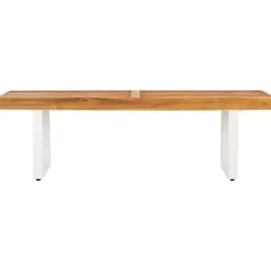 Kirklands Home Outdoor Seating|Acacia Wood and Metal Monti Outdoor Bench White