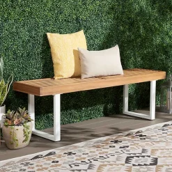 Kirklands Home Outdoor Seating|Acacia Wood and Metal Monti Outdoor Bench White