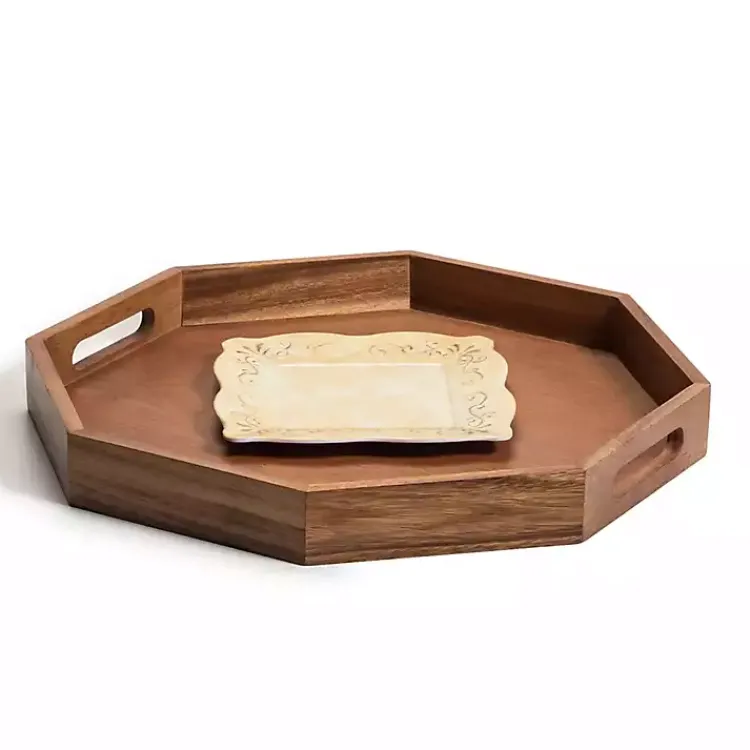Kirklands Home Serving & Entertaining|Acacia Wood Octagon Serving Tray, 17 in. Brown
