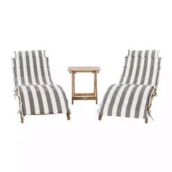 Kirklands Home Outdoor Sets|Acacia Wood 3-pc. Chaise Set with Striped Cushions
