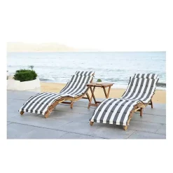 Kirklands Home Outdoor Sets|Acacia Wood 3-pc. Chaise Set with Striped Cushions