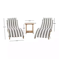 Kirklands Home Outdoor Sets|Acacia Wood 3-pc. Chaise Set with Striped Cushions