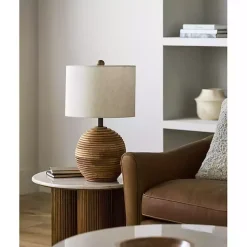 Kirklands Home Table Lamps|Acacia Wood Ribbed Polo Table Lamp Ivory