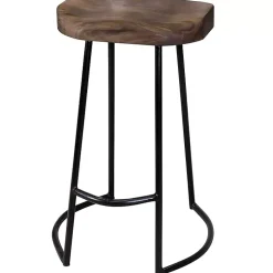 Kirklands Home Bar Stools & Counter Height Stools|Acacia Wood Seat Wrought Iron Base Counter Stool Brown