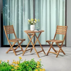 Kirklands Home Outdoor Sets|Acacia Wood Slatted 3-pc. Outdoor Bistro Set Tan