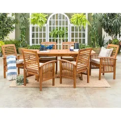 Kirklands Home Outdoor Dining|Acacia Wood Slatted 7-pc. Outdoor Dining Set Brown