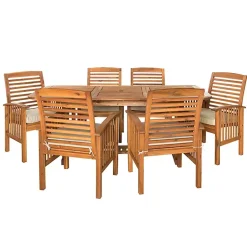 Kirklands Home Outdoor Dining|Acacia Wood Slatted 7-pc. Outdoor Dining Set Brown