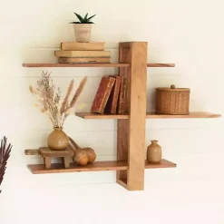 Kirklands Home Shelves|Adjustable 3-Tier Acacia Wood Wall Shelf