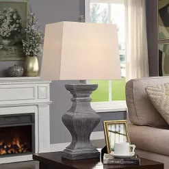 Kirklands Home Table Lamps|Aged Black Candlestick Base Table Lamp, 33 in. Tan