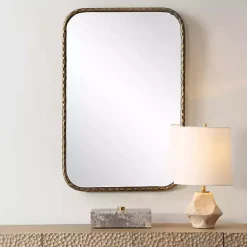 Kirklands Home Decorative Mirrors|Aged Bronze Hammered Metal Wall Mirror