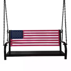 Kirklands Home Outdoor Seating|American Flag Metal Bench Swing Multi