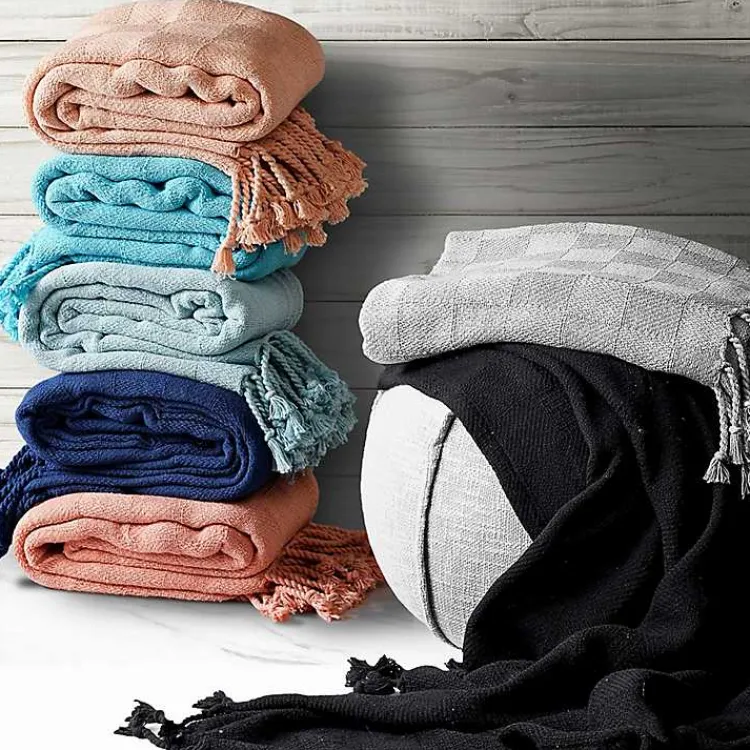 Angel Checkered Weave Fringe Throw Blankets & Throws