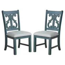 Kirklands Home Dining Chairs|Antique Blue Upholstered Dining Chairs, Set of 2