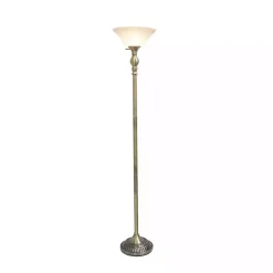 Kirklands Home Floor Lamps|Antique Brass and Marbleized Glass Torchiere Gray