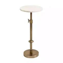 Kirklands Home Accent & End Tables|Antique Brass and Marble Adjustable Table White