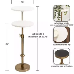 Kirklands Home Accent & End Tables|Antique Brass and Marble Adjustable Table White