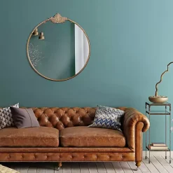 Kirklands Home Decorative Mirrors|Antique Brass Metal Ornate Round Mirror