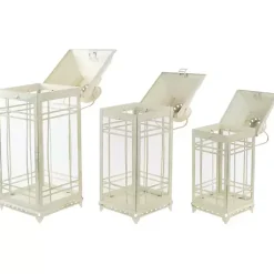 Sale Antique Cream Metal Lanterns, Set of 3 Lanterns