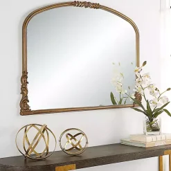 Kirklands Home Decorative Mirrors|Antique Baroque Arched Wall Mirror Gold