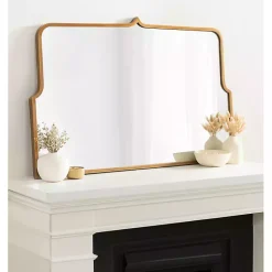 Kirklands Home Decorative Mirrors|Antique Gold Metal Wide Arched Wall Mirror