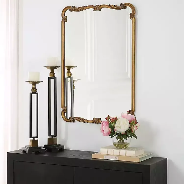 Kirklands Home Decorative Mirrors|Antique Gold Ornate Rectangular Wall Mirror