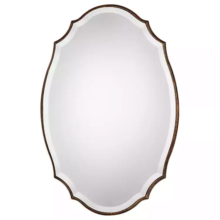 Kirklands Home Decorative Mirrors|Antique Gold Rounded Edge Wood Wall Mirror