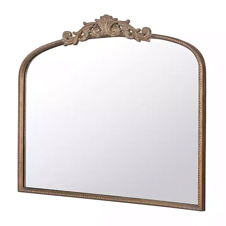 Kirklands Home Decorative Mirrors|Antique Gold Studded Floral Scroll Mirror